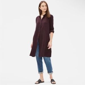 Eileen Fisher Minimalist Burgundy Gauze Button Down Shirt Dress Size XL